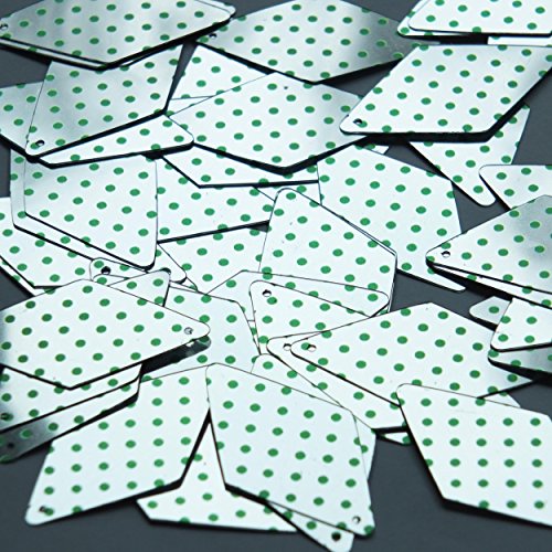 Sequin Green Polka Dot on Silver Long Diamond 1.75 inches Couture Loose Paillette Sequins