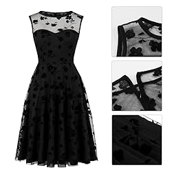 Women Mesh Floral Embroidery 50s Vintage Cocktail