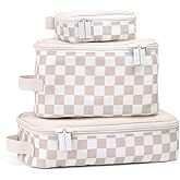 Itzy Ritzy Packing Cubes for Travel – Set of 3 Packing Cubes or Travel Organizers; Each Cube Features a Mesh Top, Double Zippers and a Fabric Handle (Checkerboard)
