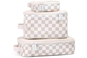 Itzy Ritzy Packing Cubes for Travel – Set of 3 Packing Cubes or Travel Organizers; Each Cube Features a Mesh Top, Double Zippers and a Fabric Handle (Checkerboard)