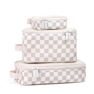 Itzy Ritzy Packing Cubes for Travel – Set of 3 Packing Cubes or Travel Organizers – Each Cube Features a Mesh Top, Double Zippers and a Fabric Handle (Checkerboard)