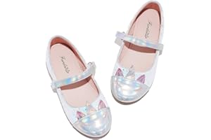 Furdeour Girls Dress Shoes Mary Jane Flower Wedding Party Bridesmaids Shoes Glitter Princess Ballet Flats for Kid Toddler