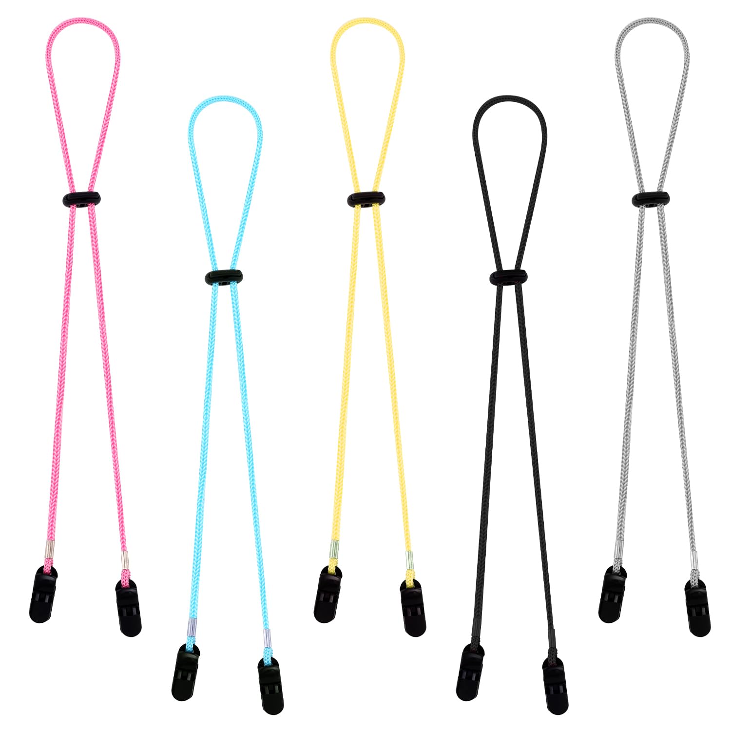 PEUTIER 5pcs Adjustable Hat Strap Clips, Anti Lost Hat Chin Cord Windproof Hat Strings for Outdoor Activities Fishing Hiking (5 Colors)