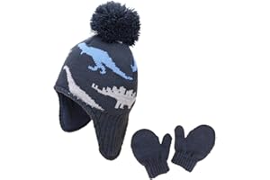 JERAGUE Baby Toddler Kids Winter Hats and Gloves Set Knit Earflap Beanie Warm Fleece Cap for Boy Girl