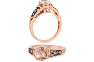 LE VIAN 1/4 Carat Diamond and 0.90 Carat Oval Morganite Milgrain Ring for Women in 14k Rose Gold (Fancy Brown/H-I, SI1-SI2, cttw) Promise Anniversary Ring Size 5 to 10.5 by LeVian