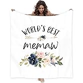 Foyoulame Memaw Blanket, Memaws Gifts Blanket Throw, Mothers Day Birthday Gift for Memaws Blankets Decor, MemawGrandma Gifts from Grandkids, World's Best Memaw Blankets Bed Throw 50x60 Inches