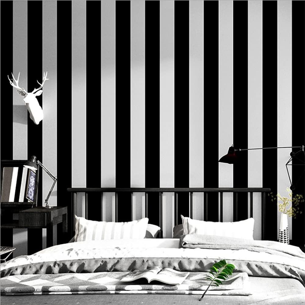 MEAIHOME Modern Simple Horizontal Vertical Striped Bedroom Coffee Restaurant Clothing Store TV Background Non-Pasted Wallpaper Roll Black Silver 1.73' L x 32.8' W