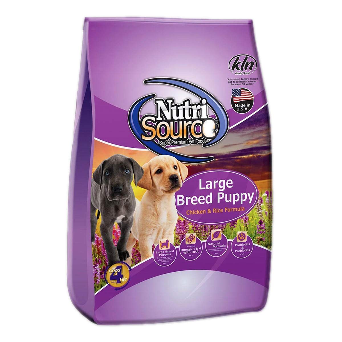dog food in a purple bag