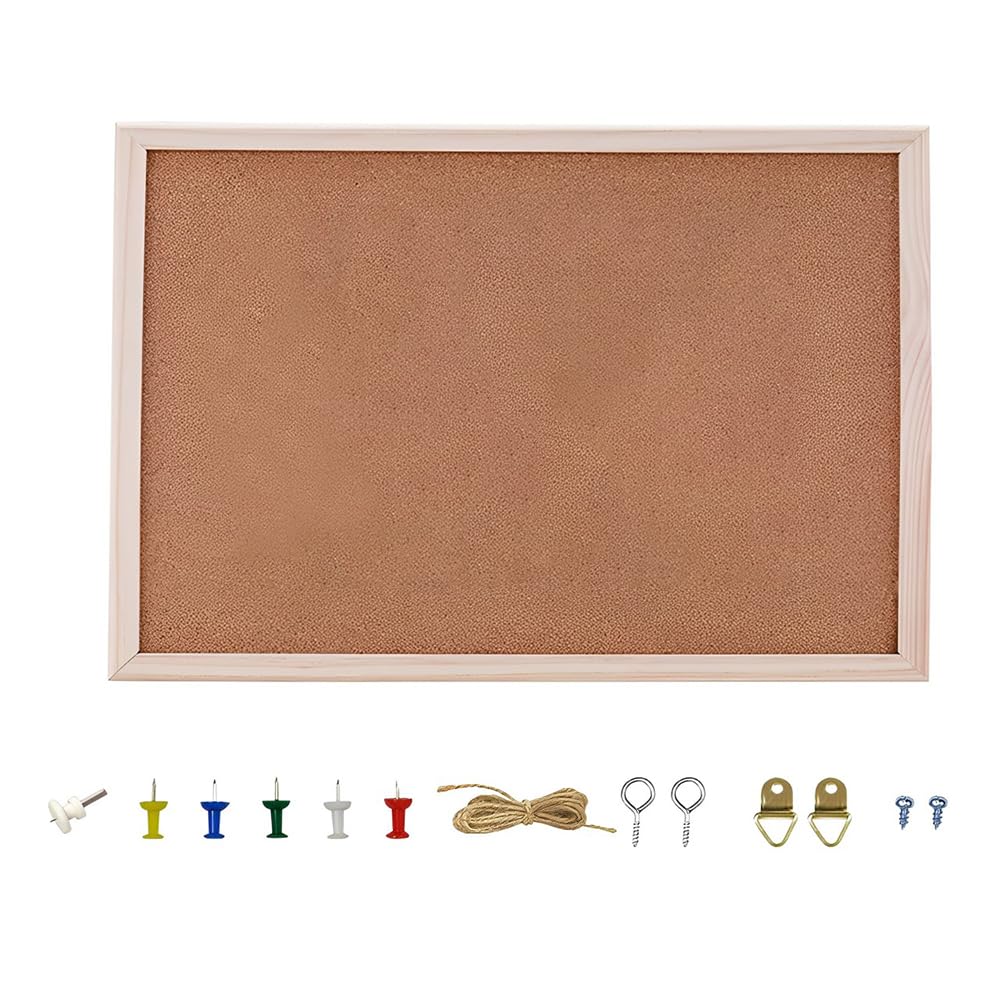 20 x 30 cm Cork Board – Small Bulletin Pin Board with Wooden Frame, Ideal for Office, School, and Memo Notices with Push Pins