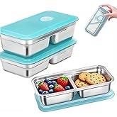 3 Pack Stainless Steel Snack Containers, Meal Prep Containers, Metal Bento Lunch Box with 2 Compartments, Dishwasher-Safe, Reusable Grab and Go Snack Containers with Lids for Travel, Office, Camping