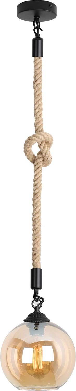 iYoee Industrial Glass Globe Pendant Light Fixture - Industrial Style Globe Glass Lampshade Hanging Fixture Lighting with Adjustable Cord Length for Kitchen Island Lights, use E26 Edison Bulb - - 