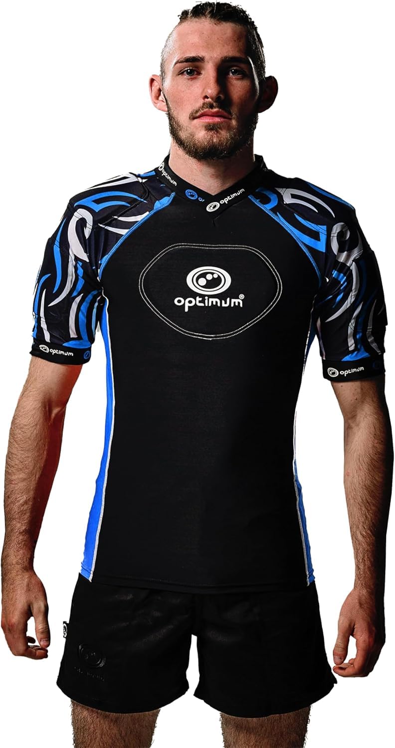 Optimum Word Rugby Approved Razor Protective Top for Adults & Kids – Lightweight Unisex EVA Padded Shirt for Rugby, Breathable Lycra Compression Fit - Black/Silver, Small Boys