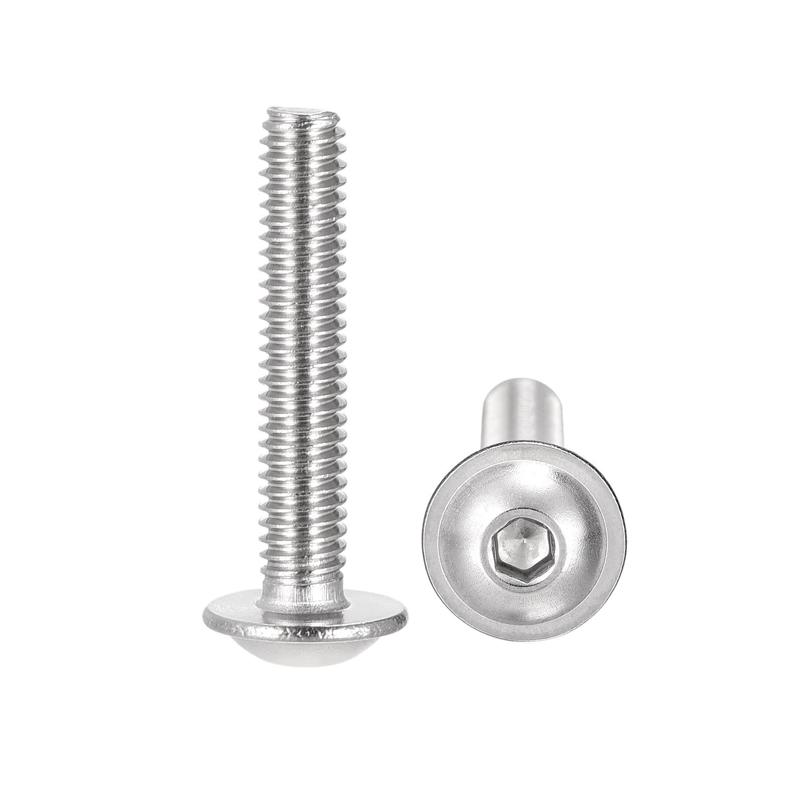 sourcing map Flanged Button Head Socket Cap Screws, M4*22mm Hex Socket Drive Screw, 304 Stainless Steel Fasteners Bolts, Fully Threaded Machine Screw 100Pcs