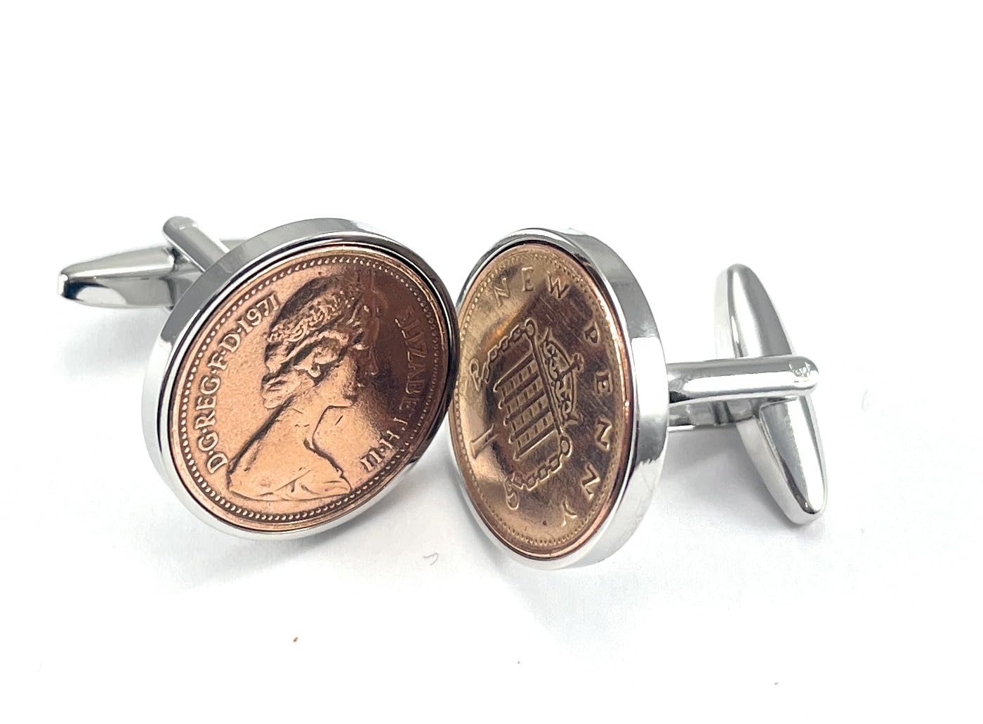 1971 55th Birthday/Anniversary 1 pence coin cufflinks - One pence cufflinks from 1971 for a 55th Birthday
