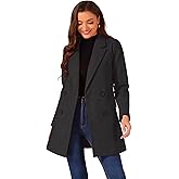 Allegra K Women's Notch Lapel Double Breasted Belted Mid Long Outwear Winter Coat