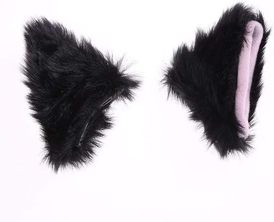 Amazon Timetries かわいいぬいぐるみ猫耳形ヘアクリップアニメダンスコスプレキツネ耳形ヘアクリップ 黒 ヘアアクセサリー おもちゃ