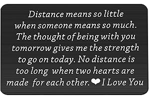 FUSTMW Engraved Wallet Inserts Card Long Distance Couples Gifts Metal Wallet Insert Necklace Couple Matching Set Gifts Deployment Gift for Him Her (Distance means so little)