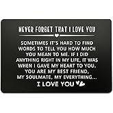 Engraved Never Forget That I Love You in Black Aluminum Wallet Card for Husband, Valentine’s Day Gift for Him or Her,Anniversary and Birthday Keepsake