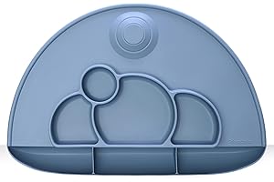 PrimaStella Unbreakable Silicone Platemat - Divided Toddler Plate, Placemat and Food Catcher All-in-one (Slate Blue)