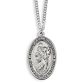WJH Saint Christopher Pewter Travel Pendant on 24 Inch Stainless Steel Chain Gift