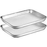Baking Sheets Set of 2, HKJ Chef Cookie Sheets 2 Pieces Stainless Steel Baking Pans & Toaster Oven Tray Pans, Rectangle Size 9L x 7W x 1H inch & Non Toxic & Healthy & Easy Clean