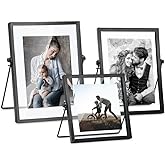 ZONYEO Set of 3 Glass Picture Frame, Collection Simple Metal Floating Frame with Glass Cover Includes 4x4, 4x 6, 5x7