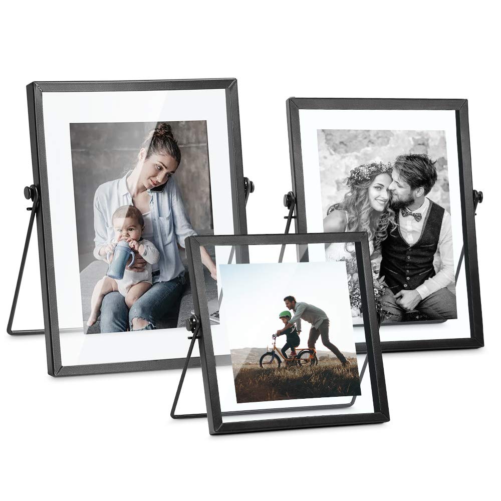 Photo 1 of ZONYEO Set of 3 Glass Picture Frame, Collection Simple Metal Floating Frame with Glass Cover Includes 4x4, 4x 6, 5x7