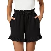 IECCP Women's Shorts 2026 Summer Casual Cute Ruffle Shorts Comfy Elastic Waist Drawstring Pleated Short with Pockets