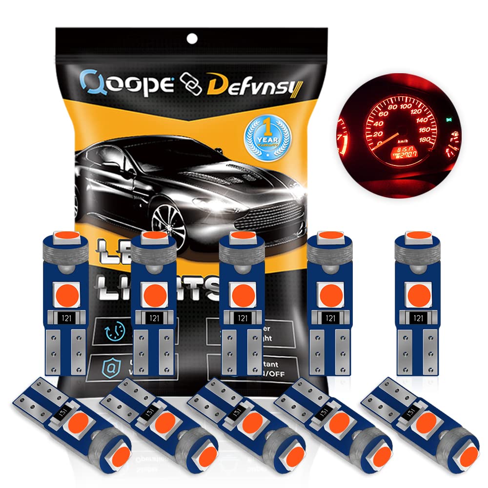 Defvnsy - Pack of 10 Red T5 W3W W1.2W 73 74 286 17 18 27 37 70 79 85 86 2721 Super bright 3030 LED Ceramic for Car Auto Side Wedge Gauge Dashboard Instrument Panel Lights Lamp 12V