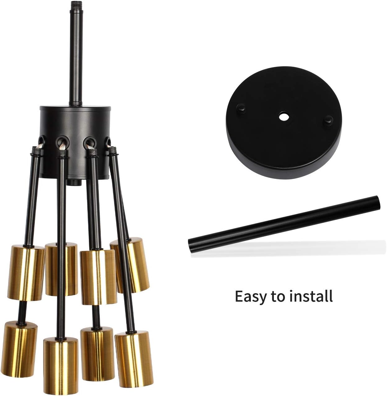 JHLBYL Sputnik Chandeliers 8 Lights Modern Pendant Lighting Black Vintage Semi Flush Ceiling Light Fixture for Kitchen Dining Room Living Room, Golden Lamp Holder: Home Improvement