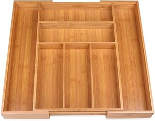 Schramm® Besteckkasten aus Bambus für Schubladen größenverstellbar 30-48x46x5 cm Schubfacheinlage Schubladeneinsatz 5-7 Fächer Besteckeinsatz Küchenorganizer