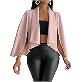 OYOANGLE Women's Cape Long Sleeve Cropped Blazer Jacket Open Front Solid Elegant Trendy Cardigan Coats