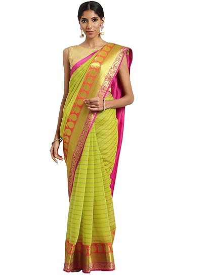 Chanderi Gadhwal Green With Golden Zari Woven Womens Saree