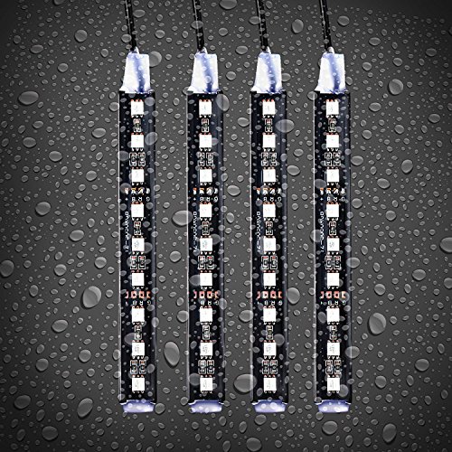 Car LED Strip Lights Justech 12V 4PCs 5050SMD LED Multicolor Light Interior Under Seat LED Strip Lights Dimmable Interior Atmosphere Decorative Lights with RF Remote&Sound Active Function for Vehicle