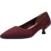 youngshow Women's Pumps Kitten Heels Pointed Toe Knit Slip On Comfortable Casual Formal Dress Shoes