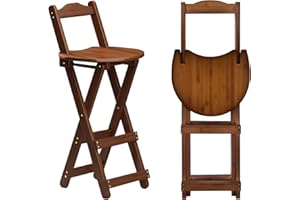 Yuxitia Folding Bar Stool - 24 inch Wooden Kitchen Counter Chair - Portable, Outdoor Shop, Restaurant & Coffee Stool (Brown)
