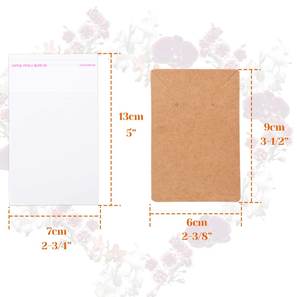 Anezus 100 Pcs Earring Display Cards with 200 Earring Backs and 100 Self-Sealing Bags for Earrings, Necklace & Jewelry Display, Kraft Color 3.5x2.4 Inches