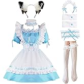 LISANEK Maid Outfit Anime Cosplay Lolita Maid Dress French Maid Costume Plush cat ear Socks set