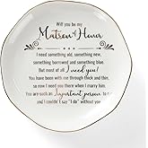 HOME SMILE Matron Of Honor Ring Dish - Will You Be My Matron Of Honor - Jewelry Trinket Dish Tray, Bridesmaid & Bridal Shower Gifts - Proposal Gift For Bestie, White Ceramic