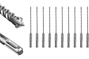SALI 10PCS 5/32"*6" SDS Plus Rotary Hammer Drill Bit Concrete Drill Bit Kit Cross-Type Double Thread Carbide Material Suitabl
