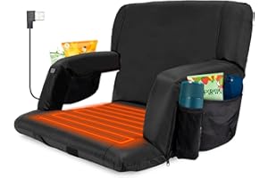 FlyfreeU Heated Stadium Seats for Bleachers with Back Support, 3 Level USB Heated Extra Wide Bleacher Seat with Backrest, 6 Reclinng Position Portable Stadium Chair for Outdoor Sports(Without Battery)