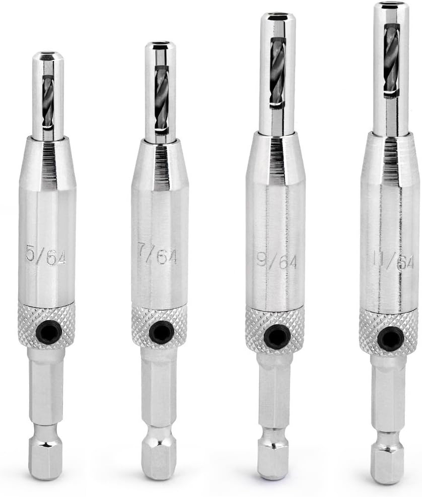 QWORK® 4 Pcs Self Centering Clic Change Door Hinge Drill Bit Set, 5/64", 7/64", 9/64", 11/64"