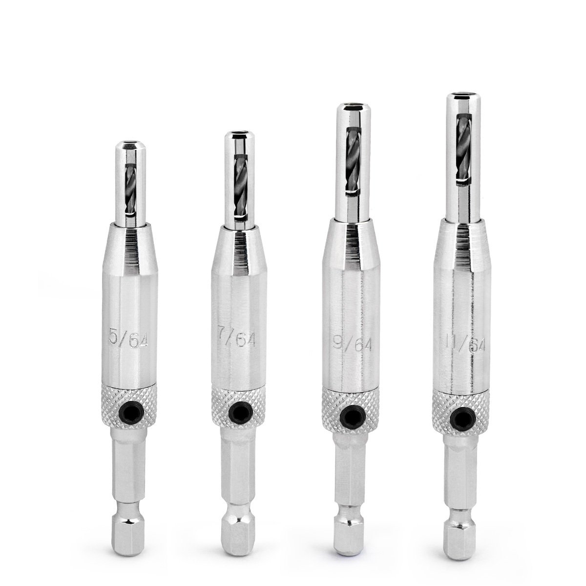 QWORK® 4 Pcs Self Centering Clic Change Door Hinge Drill Bit Set, 5/64", 7/64", 9/64", 11/64"