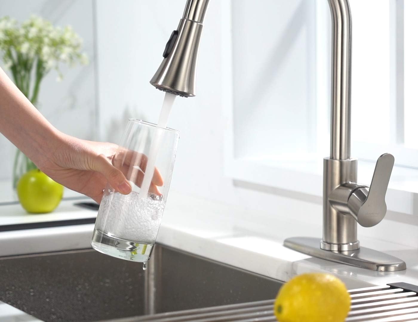AMAZING FORCE Brushed Nickel Kitchen Faucet with Pull Down Sprayer Kitchen Sink Faucet Single Handle Kitchen Faucet Brushed Nickel Utility Sink Faucet for Laundry Sink Stainless Steel - - 