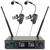 SGPRO D-333T Dual Wireless Gooseneck Saxophone Microphone Set | Dual clip-on condenser set, Preset EQ and echo, 262 ft range, Rechargeable, 4.5 hr runtime, Sax and brass, Live and recording