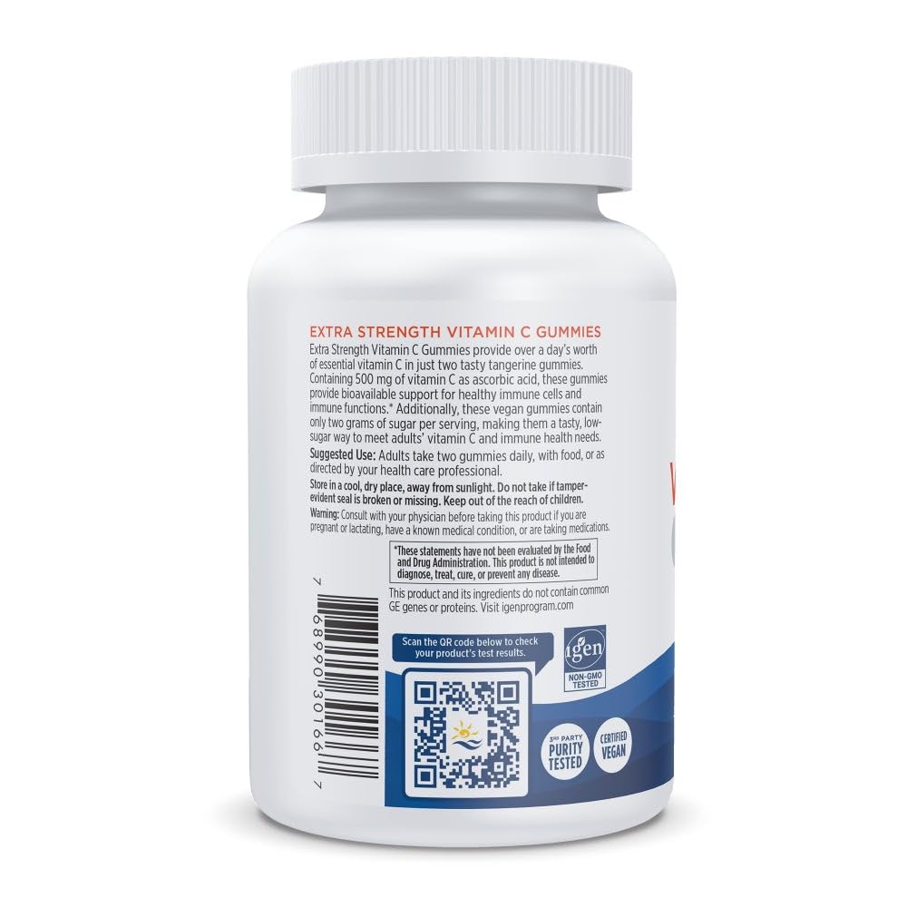 Nordic Naturals Vitamin C Extra Strength Gummies - Tangerine Flavor - 60 Gummies - 500 mg Vegan Vitamin C Supplement - Low-Sugar Immune - Support - 30 Servings