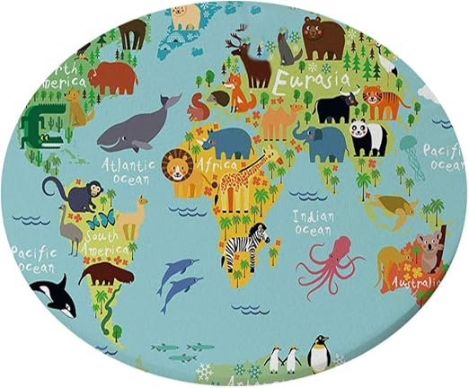 Amazon Com Joymerit Heavy Duty Vinyl Round Fitted Tablecloth Table Cover With Flannel Backing Elasticized Tablecloths Multi Animals Fits For 55 Diameter Table Home Kitchen