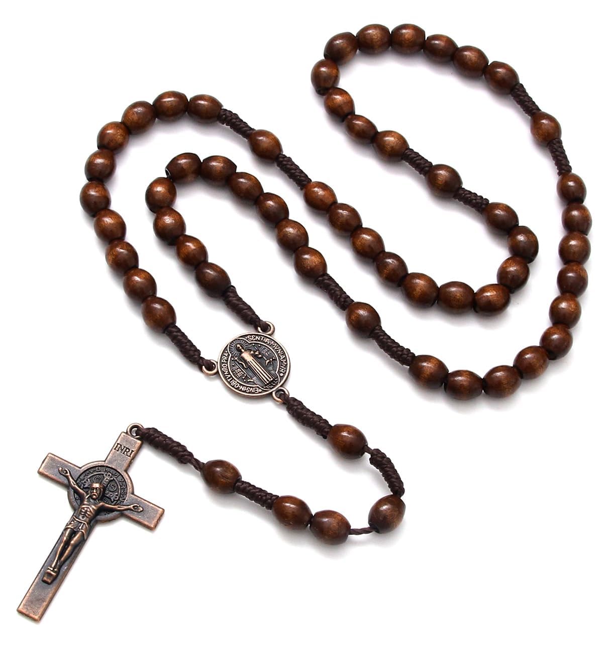 KOMI Handmade Wooden Catholic Rosaries, Rosary Beads Necklace From Bethlehem Wood Christian Prayer Holy Soil Medal & Metal Cross For Catholic Or Christian Gift
