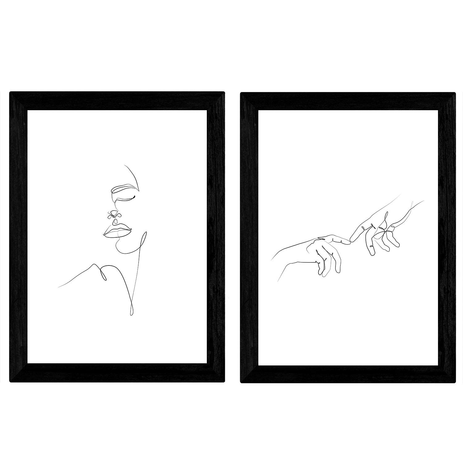 Nacnic Set of 2 sheets of drawings with a single stroke Hands of man and woman's face. Posters with a single line. A4 unframed — image 1