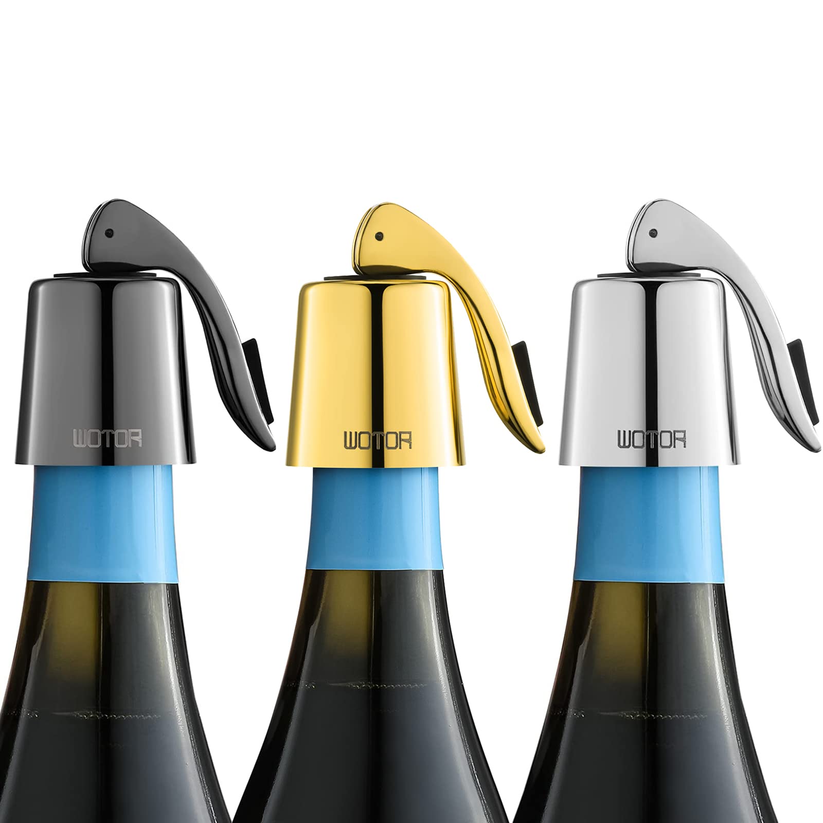 WOTOR Wine Stoppers Stainless Steel Wine Bottle Stopper Plug with Silicone Reusable Wine Saver Leak Proof Keep Fresh Tripel Color